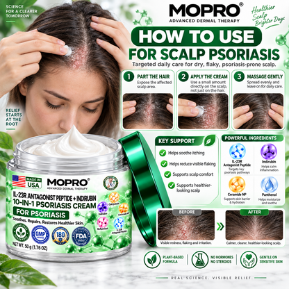 🔥 Only 10 left! Get 30% OFF your second purchase! MOPRO® helps reduce visible scaling, redness, dryness & itching while supporting psoriasis-prone skin. Limited stock — don’t miss out! 💚